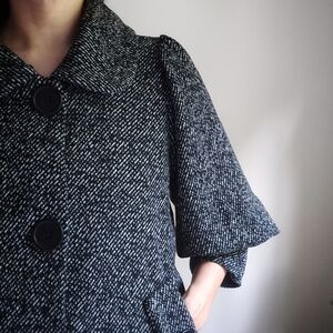 Anthropologie Azel Hazel Coat – Puff Sleeve Tweed Swing Jacket, Size Small